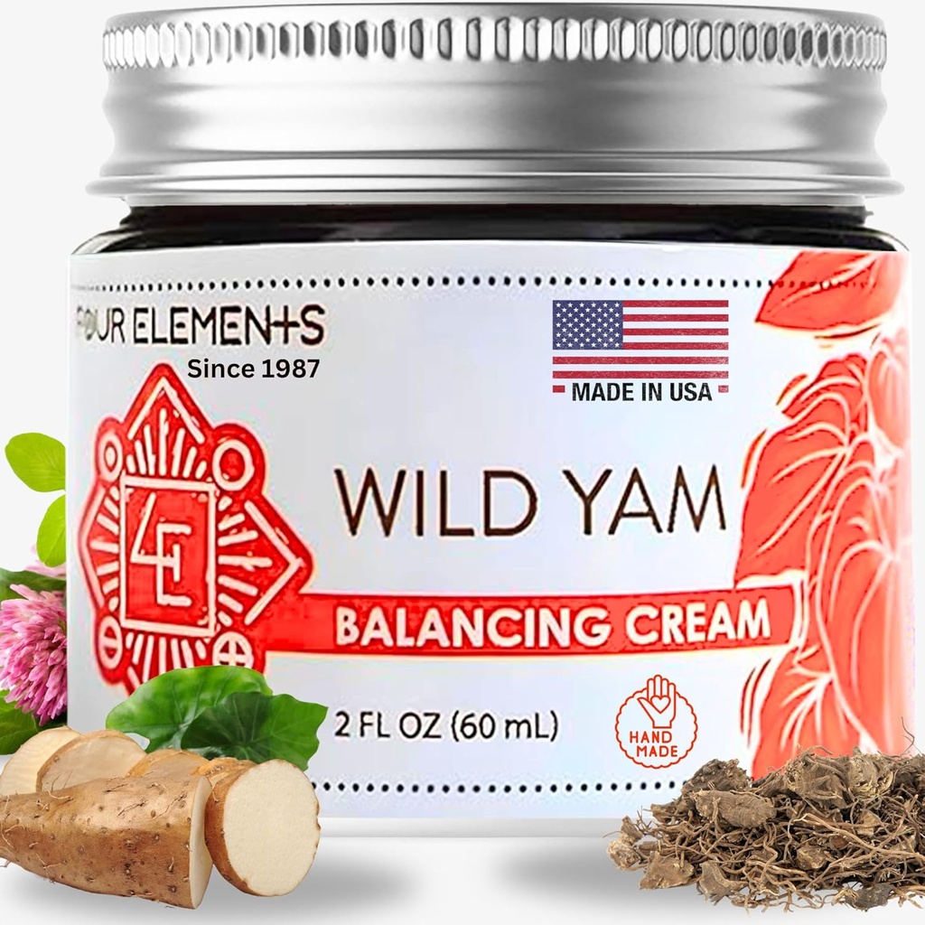 Čtyři prvky 4E Wild Yam Balancing Cream, 2 OZ - 1. místo vítěz na 2023 Mezinárodní Herb Symposium pro krémy a salvy! Proudly Farmed, Crafted and Packaged in WI, USA.