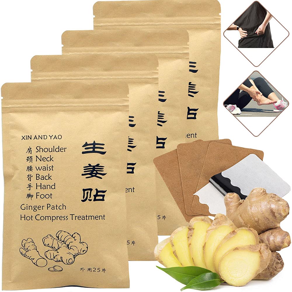 100ks Self- Topení zázvor Patch pro Lymfy, Podpora krevního oběhu, Úleva od bolesti na rameno, Neck, Waist, Zpět, Ruka, Noha & Joint, Bloating, Hot Compress Pad (12 * 8cm)