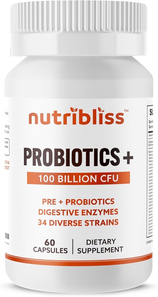 Probiotika pro ženy a muže Digestivní Enzymy s Prebiotika 100 miliard CFU 34 Strany podporuje zácpu, Průjem, Plyn & Bloating (60 Kapsle)