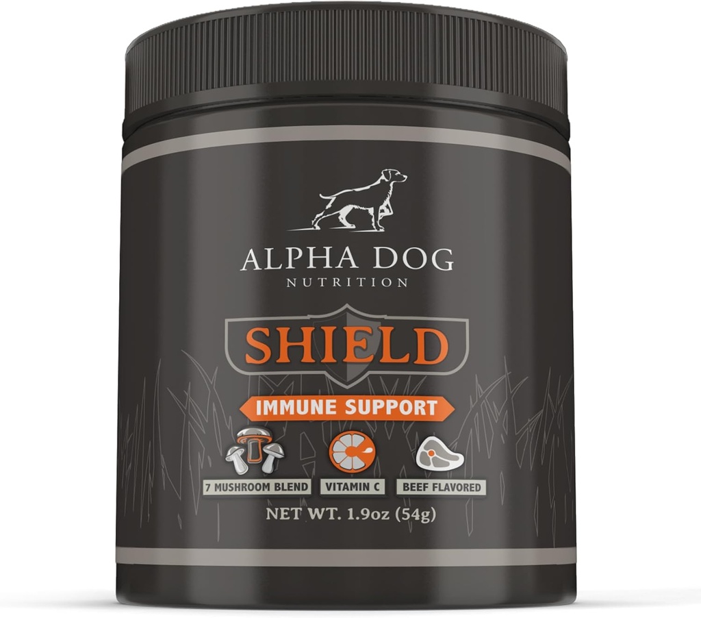 Štít Alergie Imunitní Supplement pro psy podle Alpha Dog Nutrition - 7 Nutritional Houbový prášek Komplex + Vitamin C na posílení imunity - až 60 Služení pro malé plemeno psů, 54g
