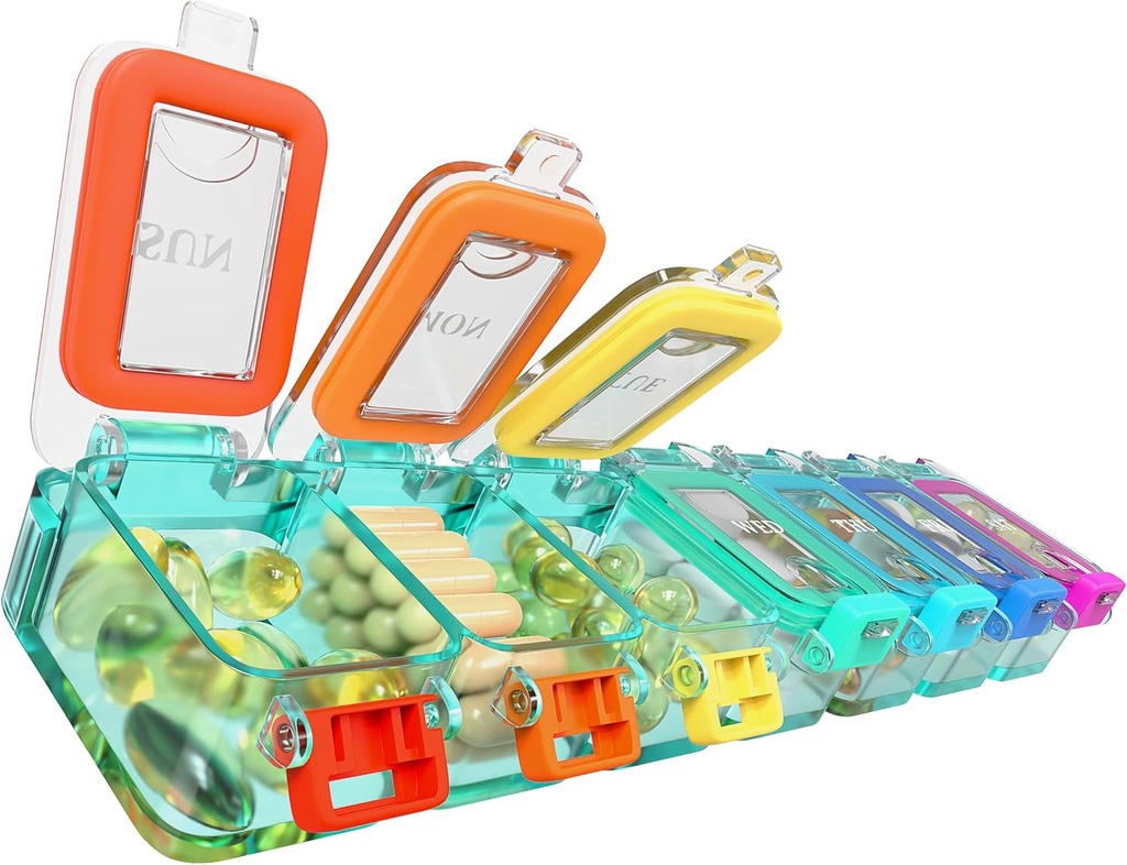BEXEEN Týdenní medicína Pill Organizátor Vodotěsný 7 den Velký Pill Box Denní Pill Pouzdro Roztomilý Vitamin Pořadatel Přenosný Pill Kontejner Travel Pills Holder XL Dodatek Medikace Dispenser Jeden denně
