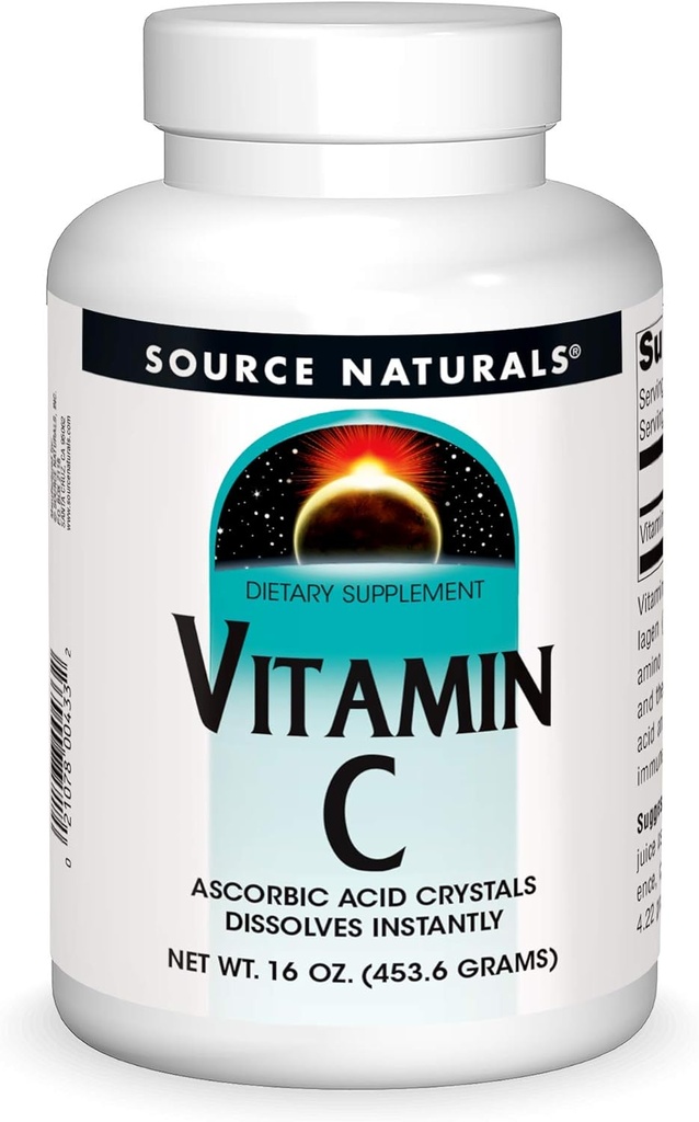 Zdroj Naturals Vitamin C - Ascorbic acid Crystals To se rozpouští okamžitě, dodatek stravy - 16 oz