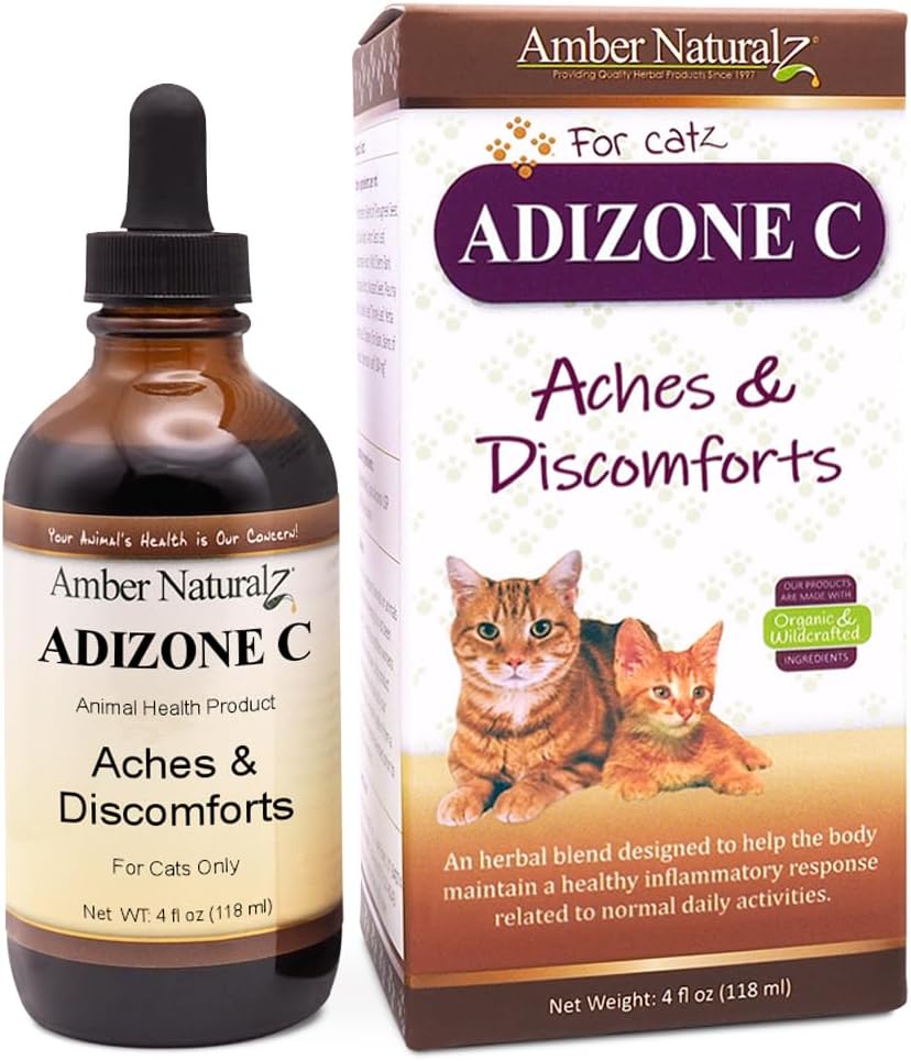 Amber NaturalZ Adizone C Bylinný dodatek pro kočky 124; Podporuje zdravou zánětlivou odpověď, příležitostné nepohodlí a normální společné funkce 124; Přírodní pomoc pro aktivní a stárnoucí Felines
