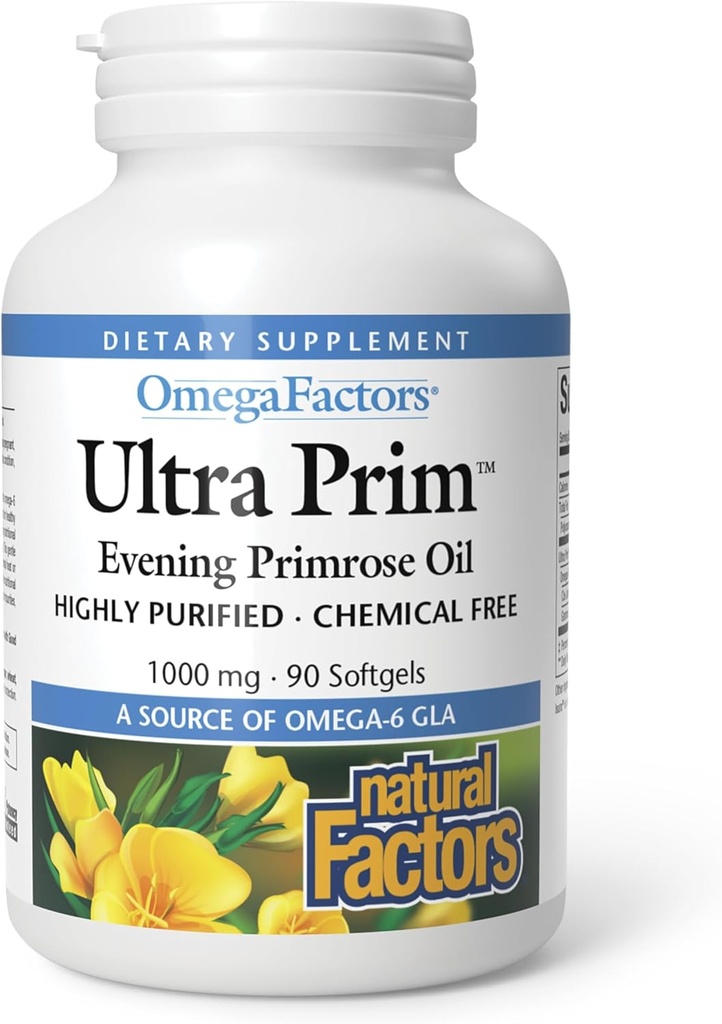 Přírodní faktory Ultra Prim Večerní Primrose Oil 1000mg, Přírodní zdroj Omega-6 GLA, 90 Softgels