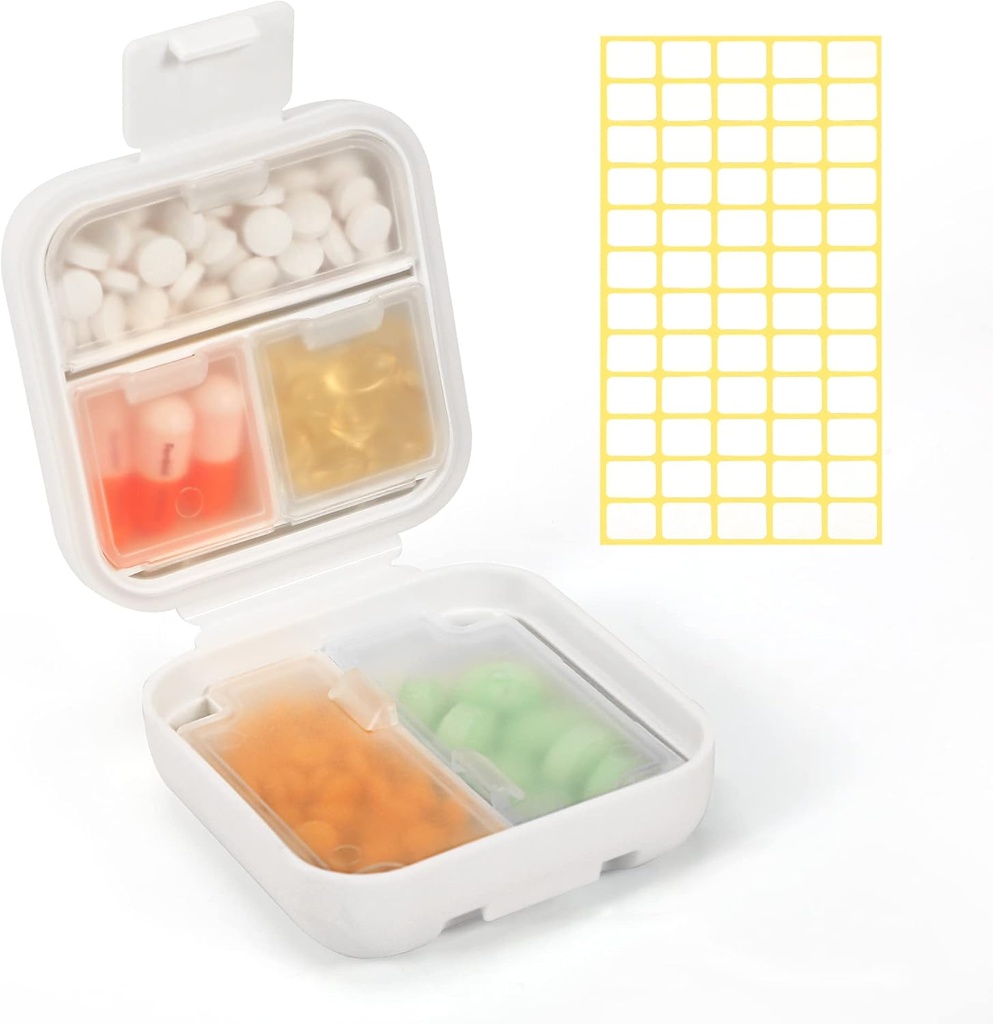 Dynippy Daily Pill Organizátor 5 Kompartments Přenosný Moisture Proof Malé Pouzdro pro Kapesní Purse Cestovní Pill Box Přenosná medicína Vitamin Rybí Oil Holder Container (White)