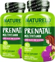 NATURELO Prenatal Multivitamin s Gentle Chelated Iron, Methyl Folát, Plant vápník & Cholin - Vegan, Vegetarian - Non- GMO - Gluten Free - 180 Kapsle - 4 Měsíční zásoba (Balení po 2)