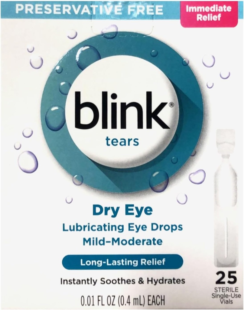 Blink Tears Mazání očí Kapky Mírně středně suché oko, 25 Pk - 0.01 oz, Balení po 2