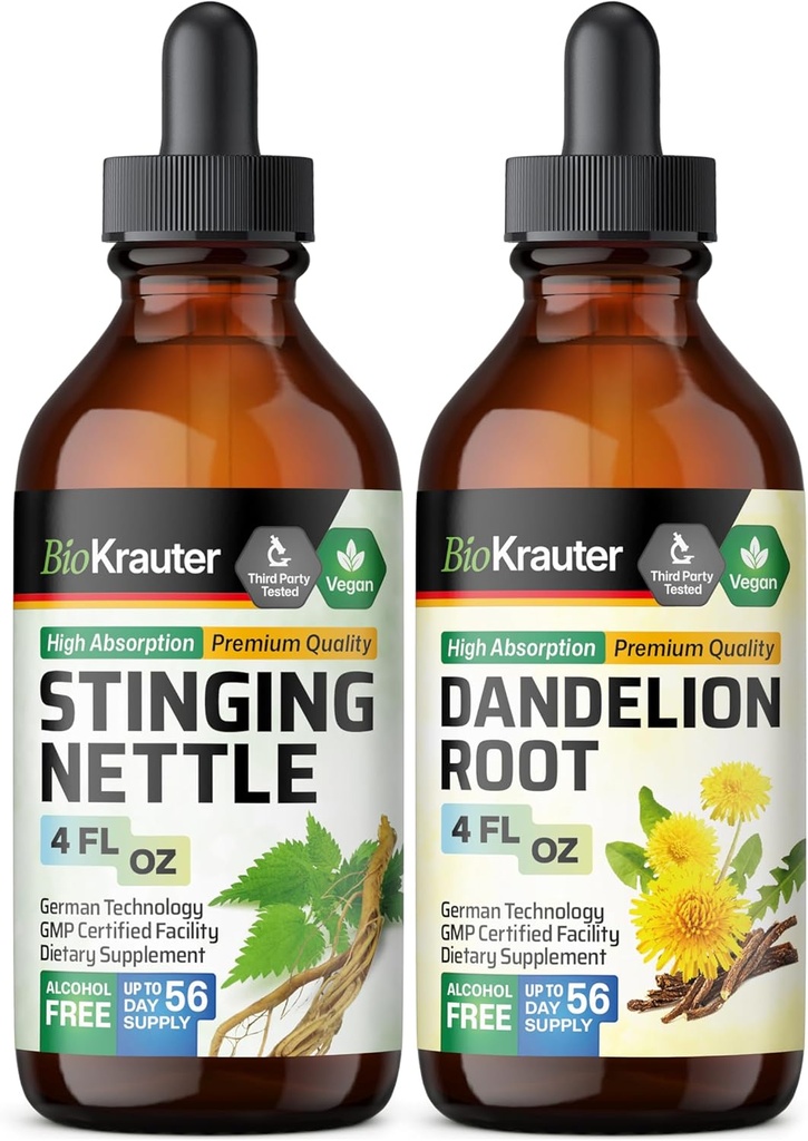 BIO KRAUTER Štípající kopřivka tinktura 4 Fl. Oz. & Pampeliška tinktura 4 Fl. Oz.
