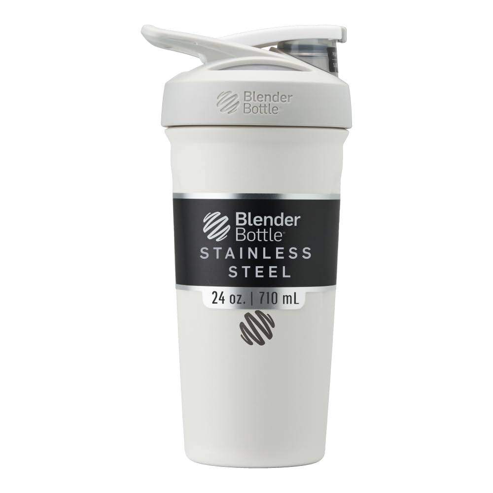 BlenderBottle Strada Shaker Cup Izolovaný nerezová láhev s drátěnou whisky, 24-Ounce, bílá