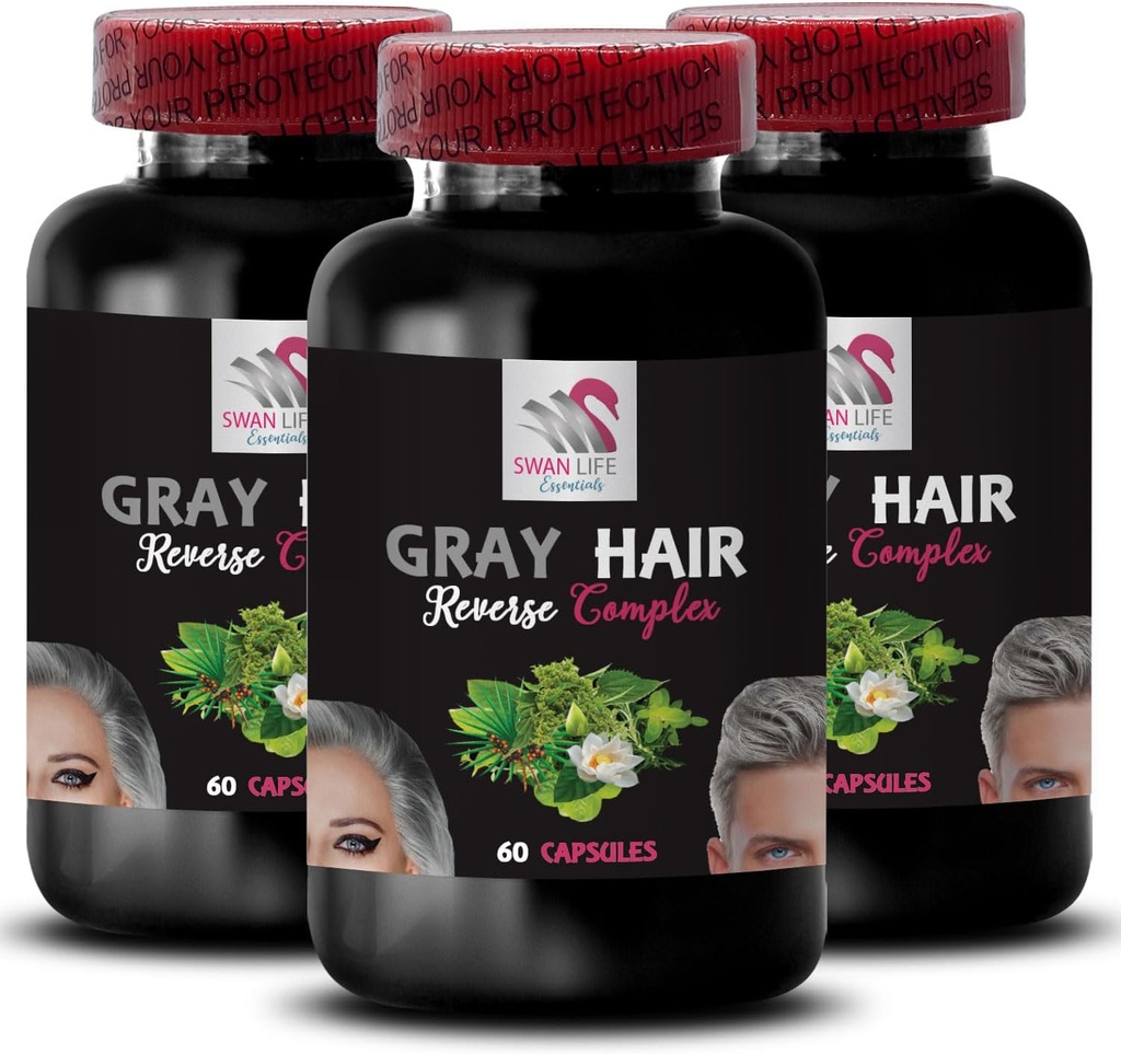 Natural Hair Complex - Gray Hair Reverse - Čerstvá Vibrancy, Barevné probuzení, Vlasy Tone, Obnovit Vibrancy, Barva Refresh, Vlasy záře, Mladistvý vzhled, Světelné vlasy 3 Lahvičky 180 Kapsle