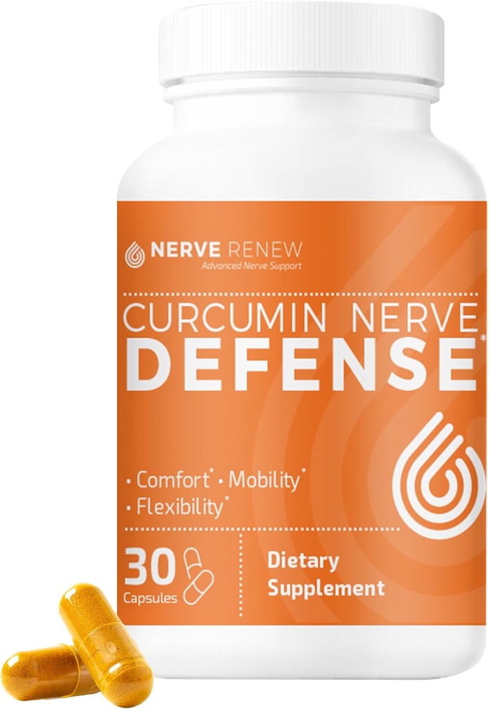 Nerve RENEW Curcumin Nerve Defense s Meriva Curcumin Phytosome pro kompletní Nerve Nurition a Comfort - Optimalizovaný kurkumin s černým pepřovým extraktem - 30 Kapsle