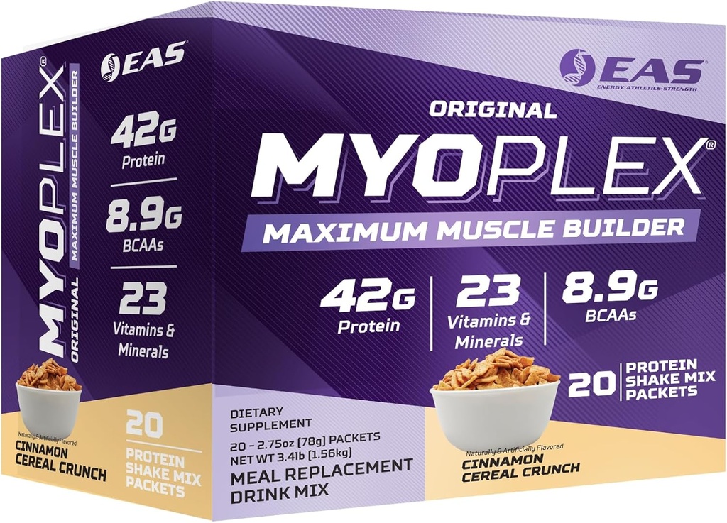 EAS Experimental and Applied Sciences Original Myoplex Maximum Muscle Builder, Meal Replacement Protein Drink Mix CUR 124; Quality Protein Blend Blend 124; 42g Protein CUR 124; 20 Indian Packet (Skořice Cereal Crunch)
