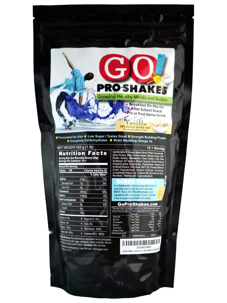 GO Pro Shakes - Protein Powder Smoothie for Kids & Teens - Zdravý snack - No Add Sugar - Podporuje růst a sílu - krémová vanilka flavor