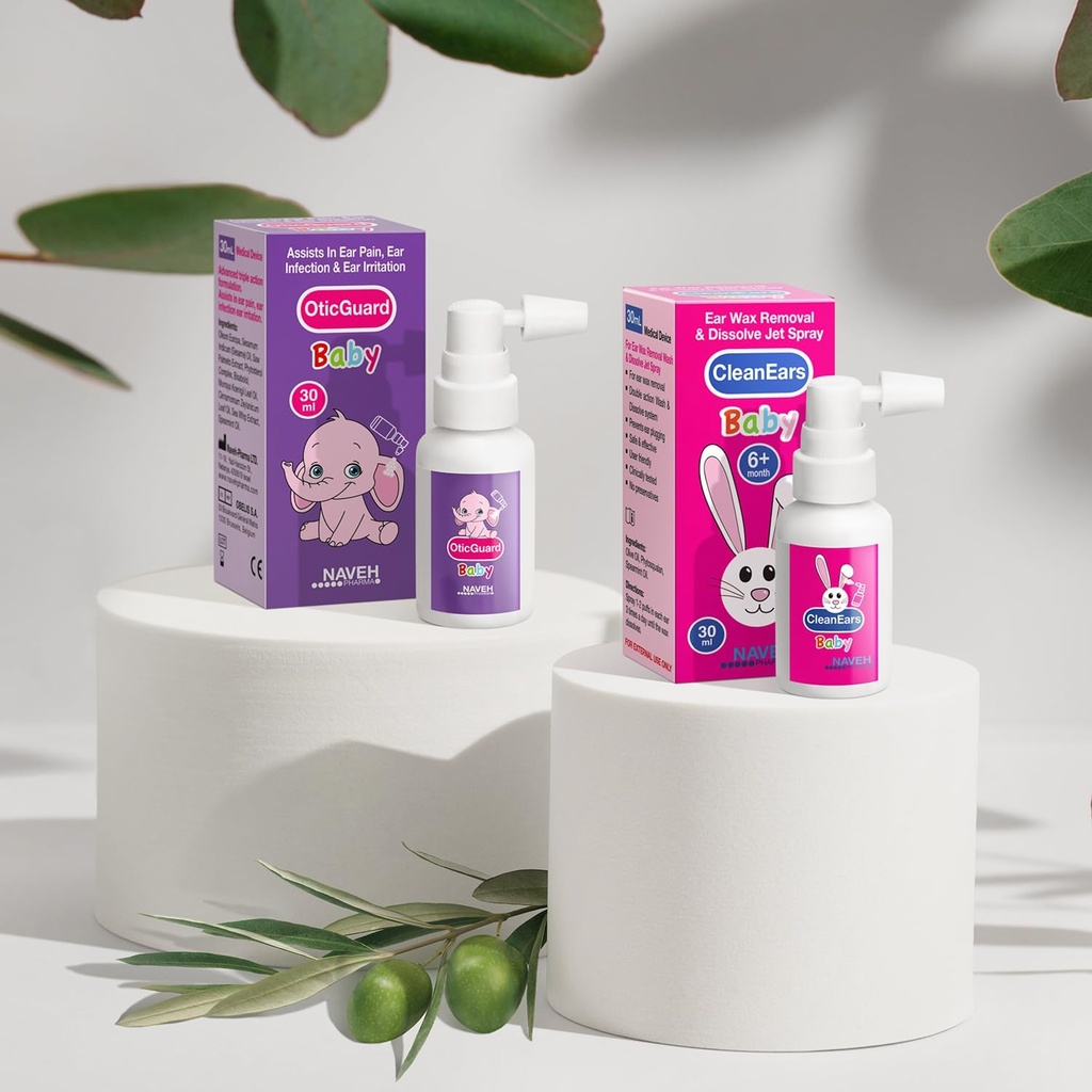 NAVEH PHARMA CleanEars Baby Earwax Odstranění Earwax Spray 2 Fl Oz + 1 Unit of NAVEH PHARMA Otic Guard Baby Ear Infection Spray 1 Fl Oz