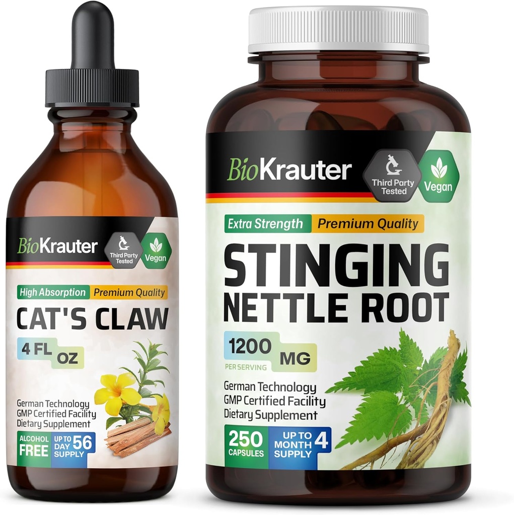 BIO KRAUTER Cats Claw tinktura 4 Fl. Oz. & Štípající Nettle 250 Kapsle