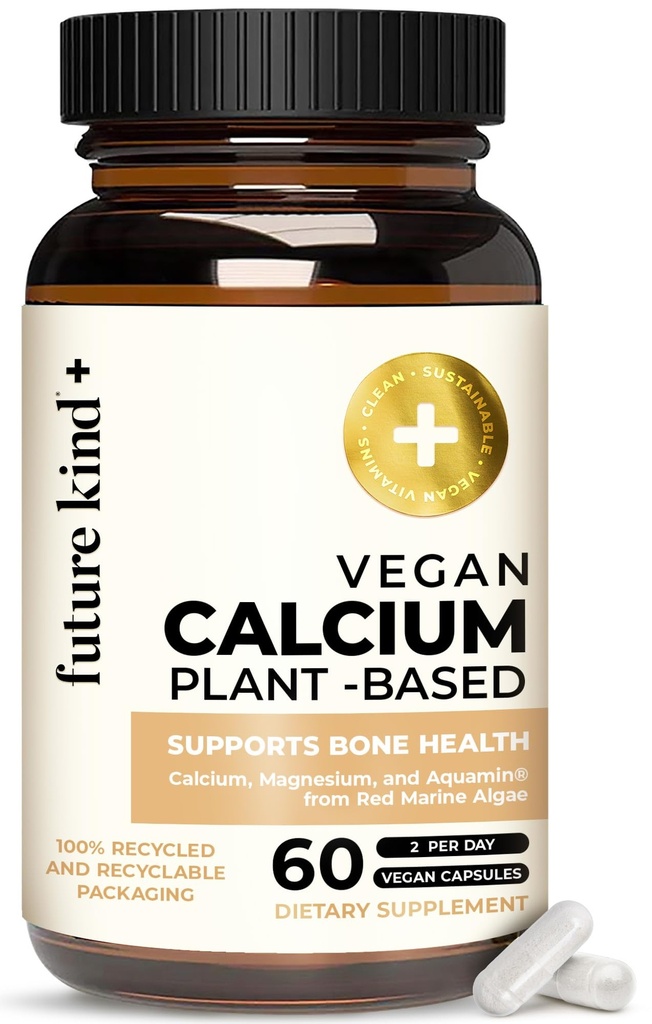 Budoucí druh Vegan doplněk vápníku - Plant- Based vápník doplněk hořčíku Sourced from Island for teeth & Bone Support (60 Kapsle)
