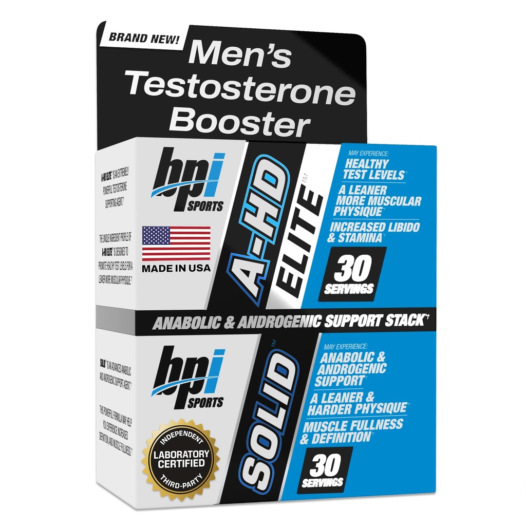 BPI Sports A-HD Elite / Solid Testosteron Booster pro muže - Testosteron dodatek pro svaly, sílu, Libido a podporu výkonu - Podporuje přírodní tuk ztráty - 30 Služeb - 550mg