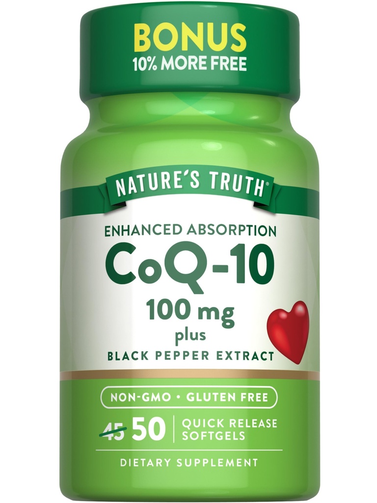 Nature 's Truth CoQ10 100mg CLAS124; 50 Softgels CLAS124; Plus Black Pepper Extract CLAS124; Non- GMO a gluten zdarma dodatek