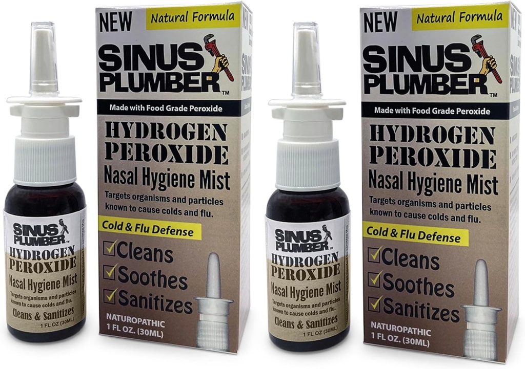 Sinus Plumber Hydrogen peroxid Nasal Spray 2 Pack - Neutralizuje vzduchové částice pro Nasal Hygiene a imunitní studenou obranu