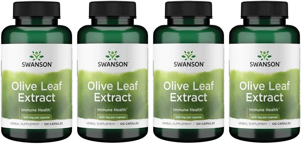 Swanson Olive Leaf Extract Kapsle s 20% Oleuropein - (120 Kapsle, 500mg každý) 4 Lahvičky
