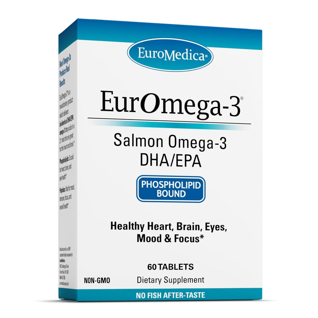 EuroMedica EuroMega-3 - Dietní dodatek s EPA & DHA - Omega-3 tablety pro podporu zdraví mozku a srdce - Nutriční dodatek s esenciální mastné kyseliny & Peptidy - 60 tablet