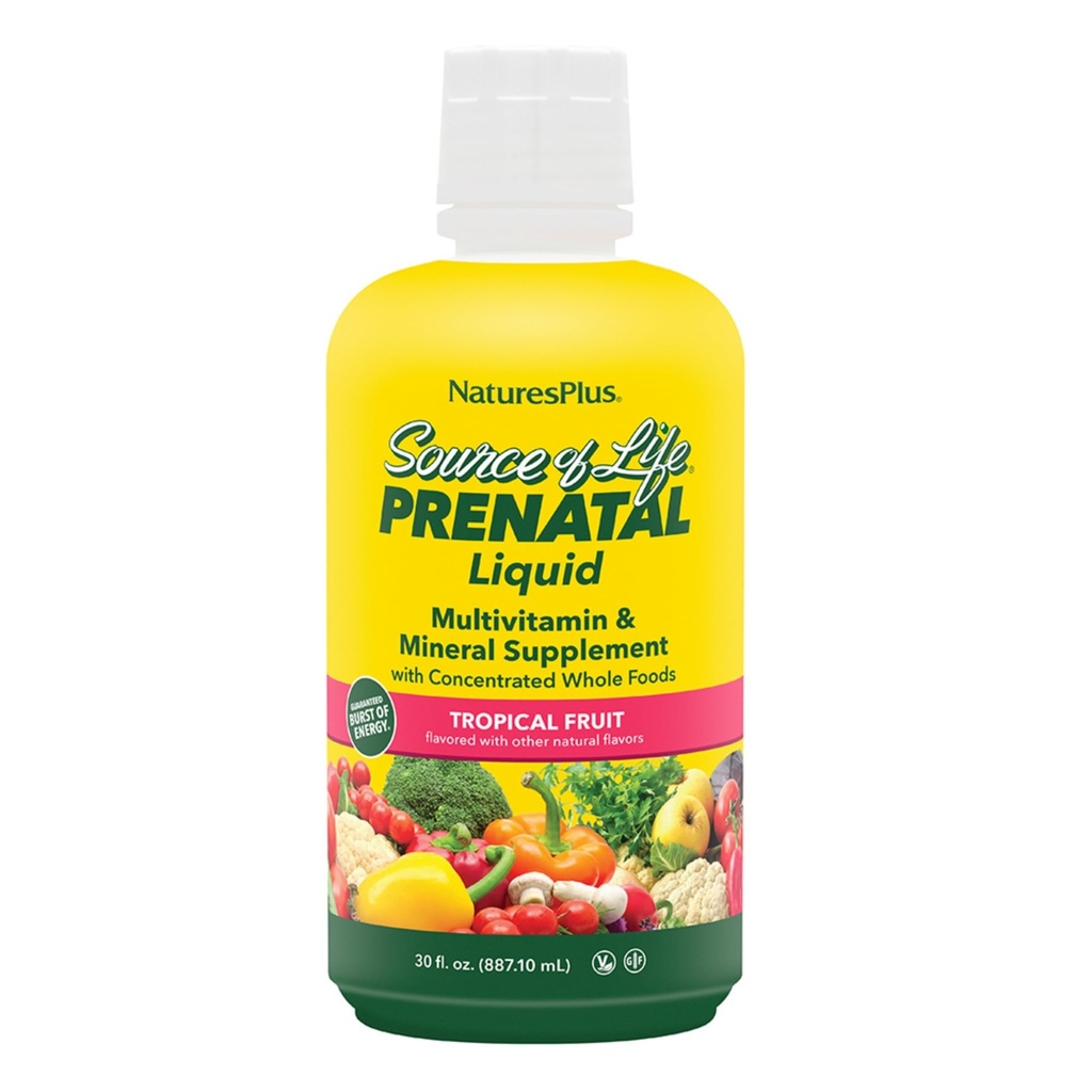 Natures Plus zdroj života Prenatal Liquid, Tropické ovoce - 30 fl oz - Multivitamin & Minerální dodatek - Nutriční podpora během těhotenství - Gluten zdarma, Vegetariánské - 30 Služeb