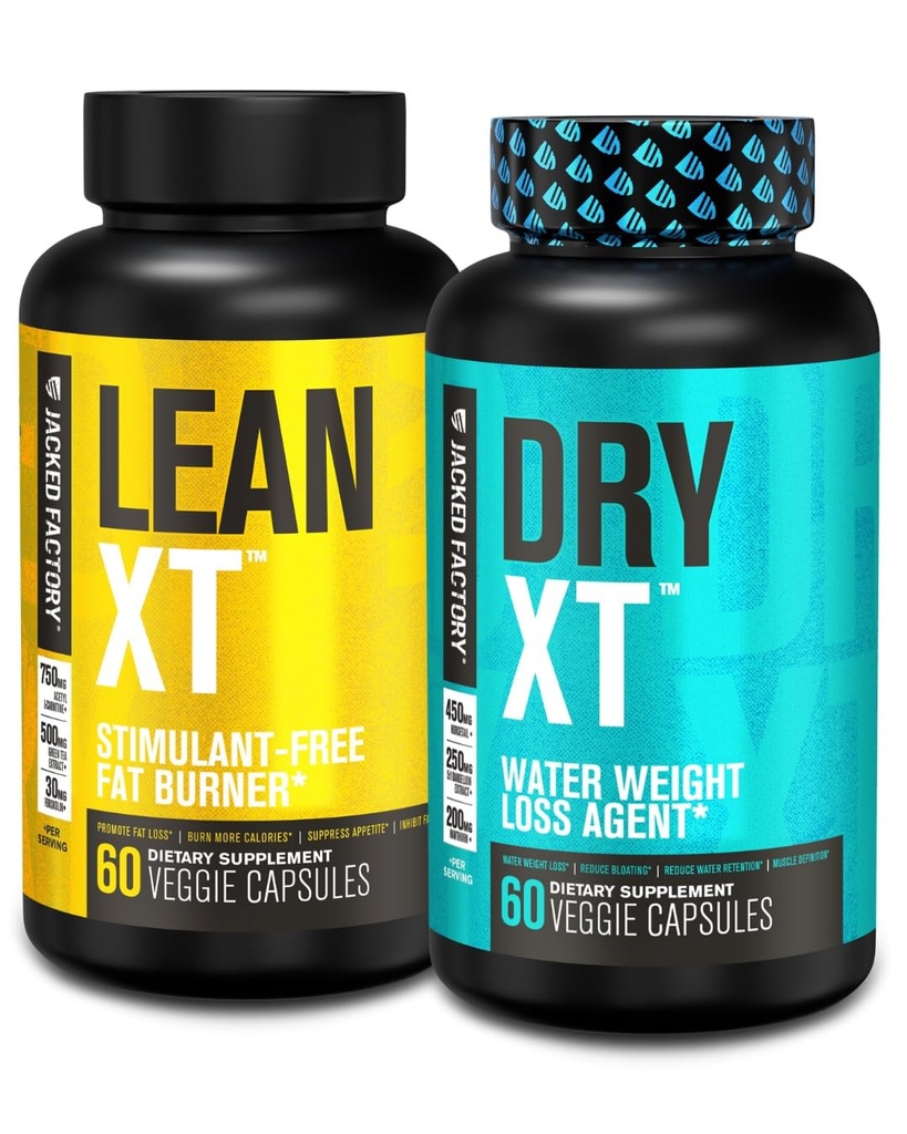 Jacked Factory Stim- Free Weight Loss Stack - Lean XT Stim- Free Fat Burner a suché XT vodní pilulky pro Bloating Reduction (30 Day Supply)