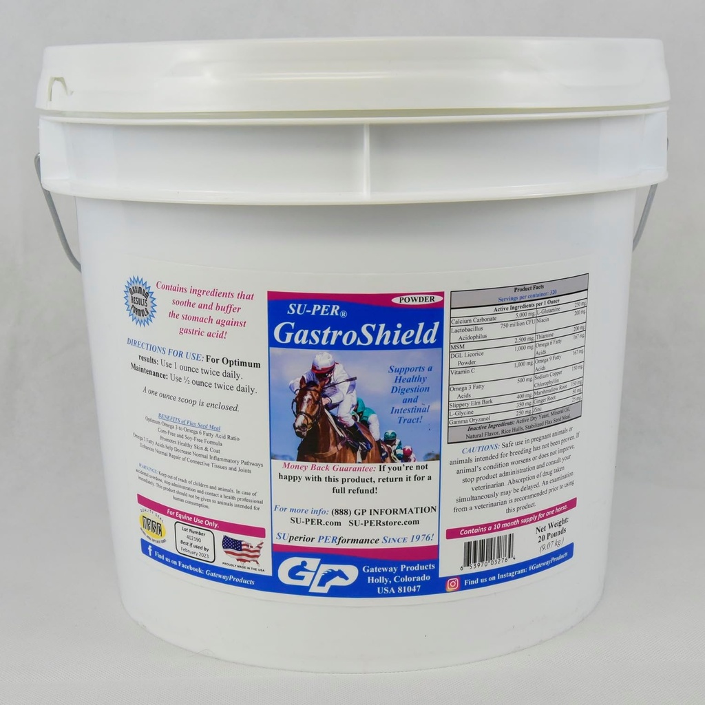 SU-PER GastroShield Equine Probiotics Powder - Koňský doplněk stravy pro zdraví žaludku - Podporuje zdravé trávení & střevní trakt - 20 liber, 10 měsíců Dodávka