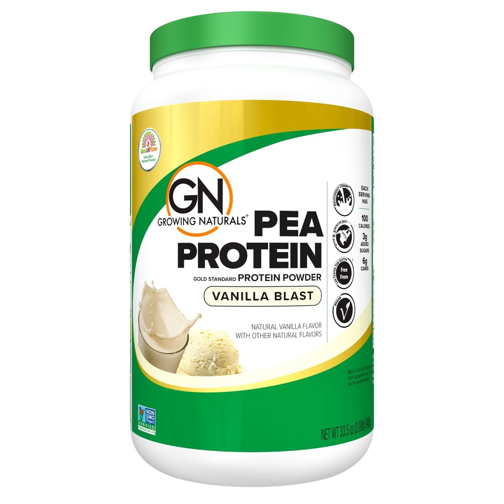 Rostoucí Naturals Raw Pea Protein Powder, Vegan Plant Based Protein, BCAA, Low- Carb, Low- Sugar, Vanilla Blast, 2 libry (balení po 1)