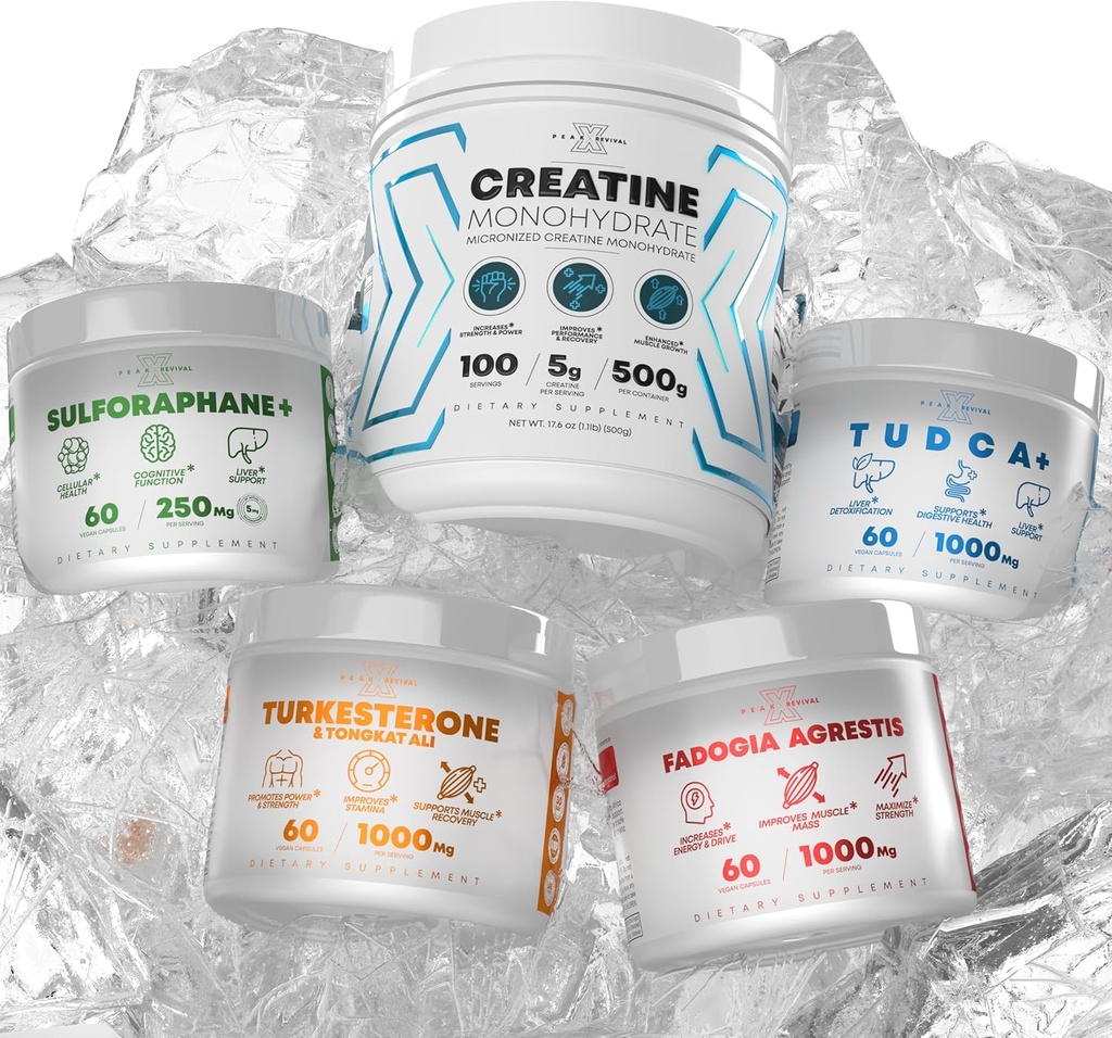 Bundle - Turkesteron & Tongkat Ali + Fadogia Agrestis + Creatine + Sulforaphane + TUDCA - Boost Stamina, Muscle Growth, Health Health, Cognitive Function & Detox - Made in USA