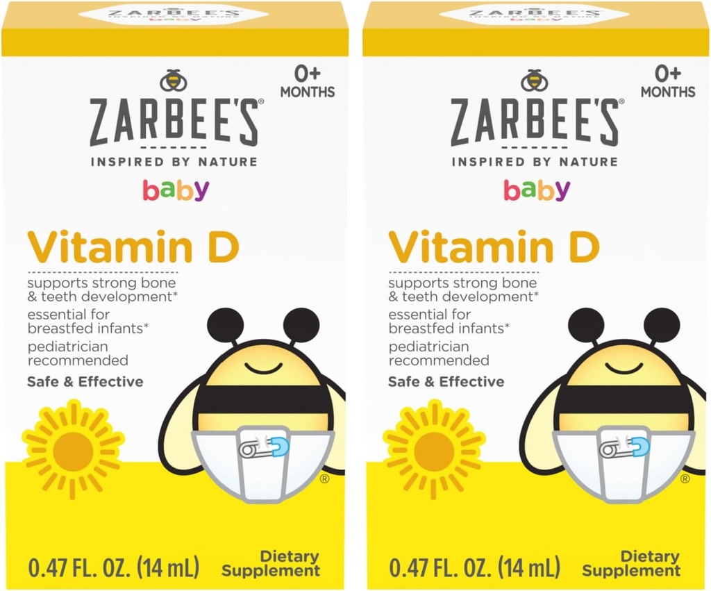 Zarbee je vitamin D Drops pro kojence, 400IU (10mcg) Baby & Toddler Liquid Supplement, novorozenec & Up, Dropper Stříkačka v ceně, Balení 2 0, 47 Fl Oz lahví