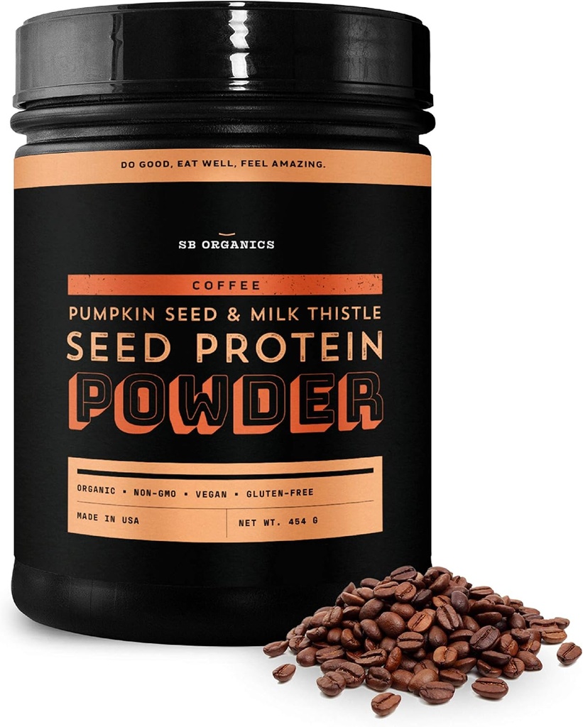 Sun Bay Organics Dýně a mléko Thistle Seed Vegan Protein Powder - 1lb Canister - Coffee Plant Powder Shake Mix - 13g Protein Blend - Soy, Dairy, Cukr, a gluten zdarma
