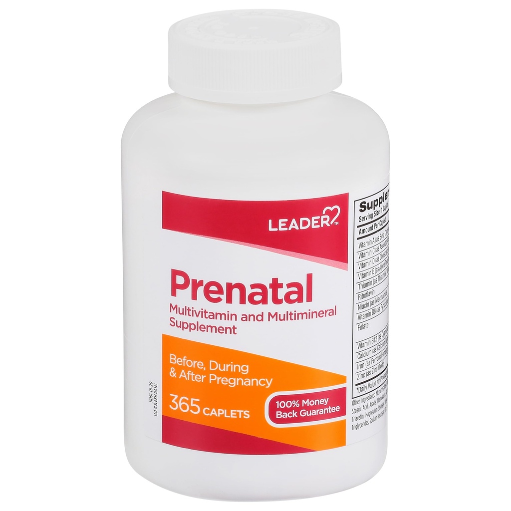 LEADER Prenatal Multivitamin s 800mcg kyseliny listové a esenciální výživou pro zdravý vývoj těhotenství a plodu, DHA, vysoce potentní vitamin pro očekávané matky, denní podpora, 365 kaplety