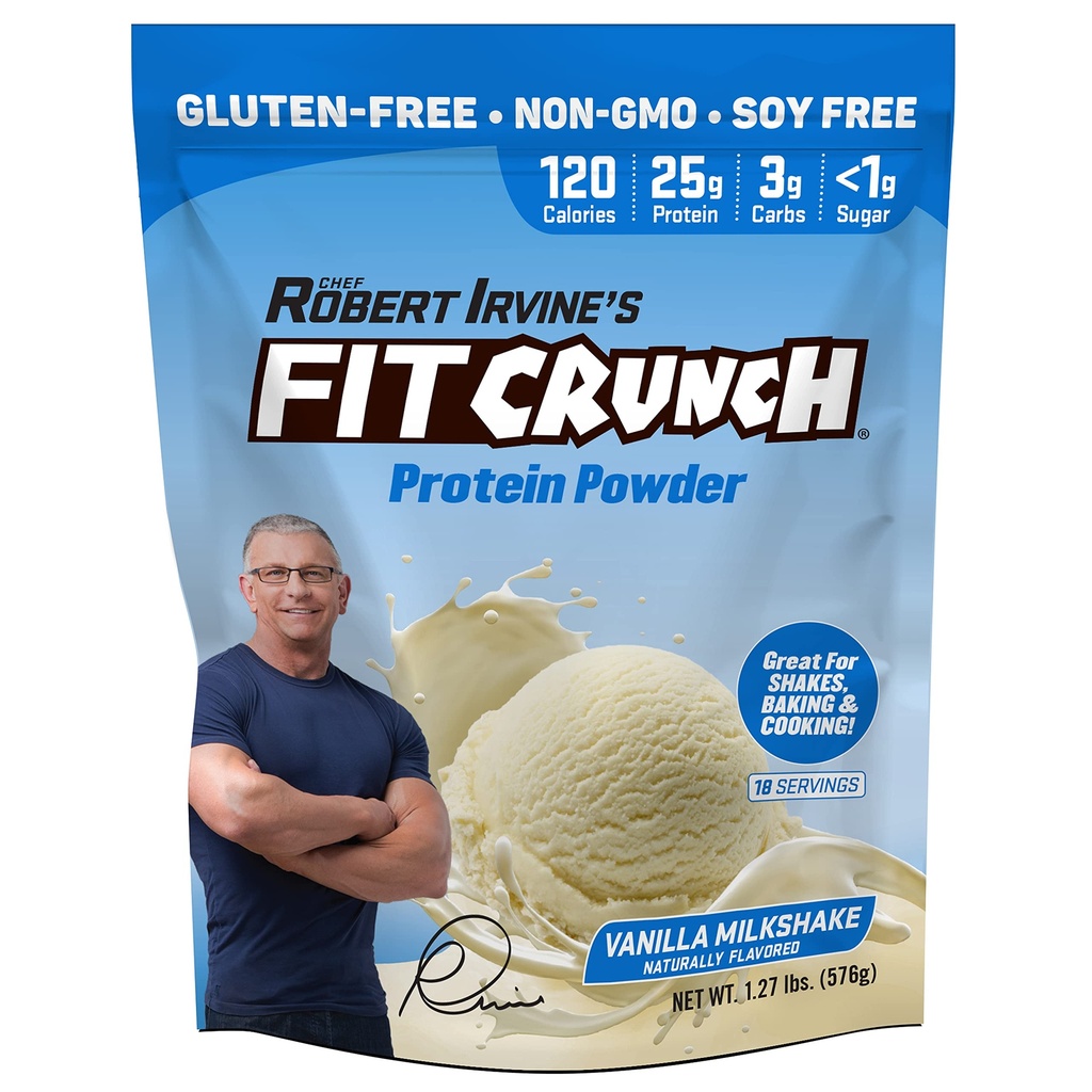 FITCRUNCH Tri-Blend Whey Protein, Keto Friendly, Low Calories, High Protein, gluten Free, Soy Free (18 Serings, Vanilla Milkshake)