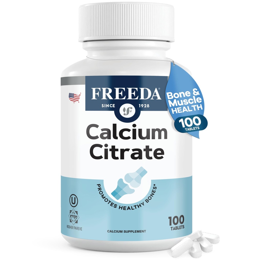Freeda vápník Citrát - Kosher Vegan Bone Strength Supplement - Podporuje hustotu kostí a svalovou funkci - vápník 1000mg na servírování - Žádný přidaný vitamin D - (100 tablet)