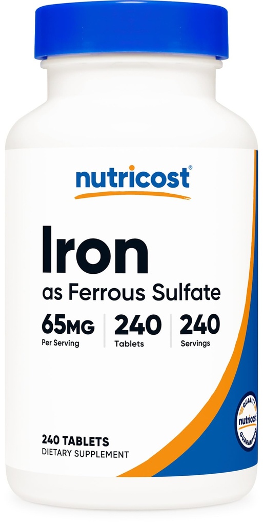 Nutricost Iron (jako železitý sulfát) 65mg, 240 tablet - Non- GMO, bez glutenu