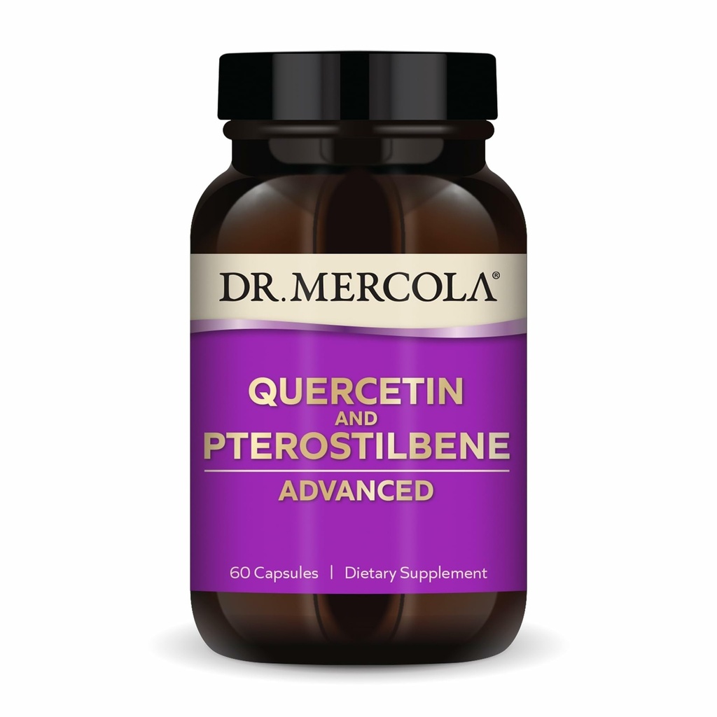 Dr. Mercola Quercetin & Pterostilbene Advanced - Podporuje Respirační a imunitní zdraví - 500 mg Quercetin - Vysoce -Biologická dostupnost Formule - Non- GMO, Gluten- Free & Soy Free - 60 Kapsle (30 Služeb)