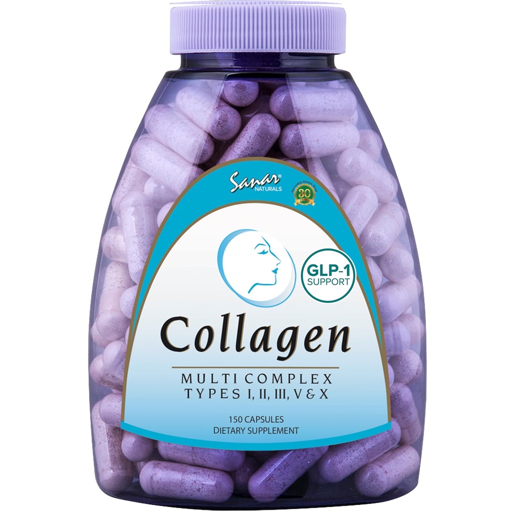 Sanar Naturals Multi Collagen Pills - Typ I, II, III, V, X - Extra Strength Vlasové hřebíky - Hydrolyzované kolagen pro ženy a muže, 150 Kapsle