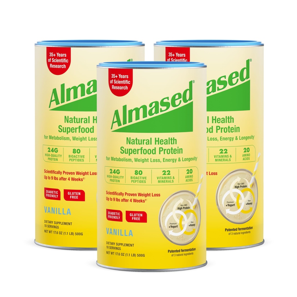 Almazed Vanilla Meal Replacement Shake - Low- Glycemic High Plant Base Protein Powder- Nutritional Weight Health Supplementary Supplementary - Vanilla Flavor - 17.6 oz (1.1 Pound (3 balení))