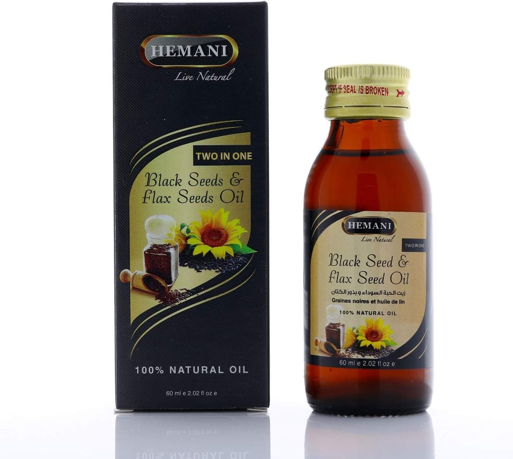 Hemani Cold- vytlačené černé semeno a flax Seed Oil Blend 60ml- gluten- Free, Non- GMO, High in Omega 3, 6, & 9, Podporuje společné, mozek, a srdeční funkce