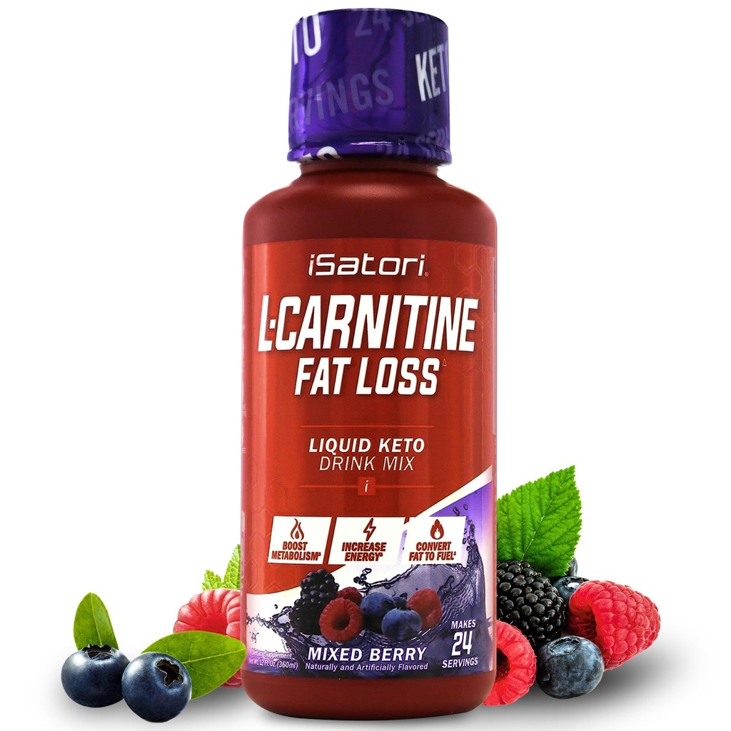 iSatori L- Carnitin 1500, Triple-Blend Liquid L Carnitin dodatek, s acetyl & tartrát, stimulant Free Energy, nízká kalorie, cukr nebo gluten, Keto- Friendly, Smíšené Berry Flavor (24 Služeb)