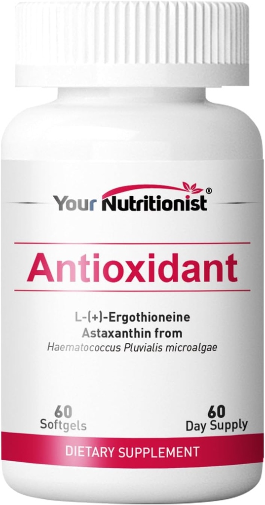 Antioxidant Softgel - Astaxanthin z řas, Ergothionein - 60 Counts, 60 Day Supply