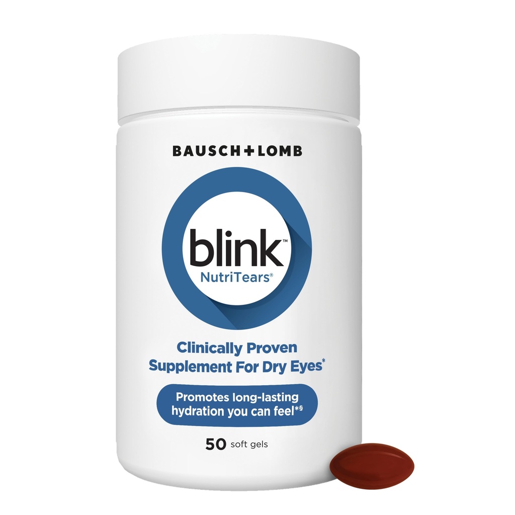 BLINK NutriTears Klinicky osvědčený dodatek pro suché oči, Oční péče s Lutein & Zeaxanthin a vitamín D Hydrate Eyes from Within pro Long- Lasting Relief, 50 Softgels