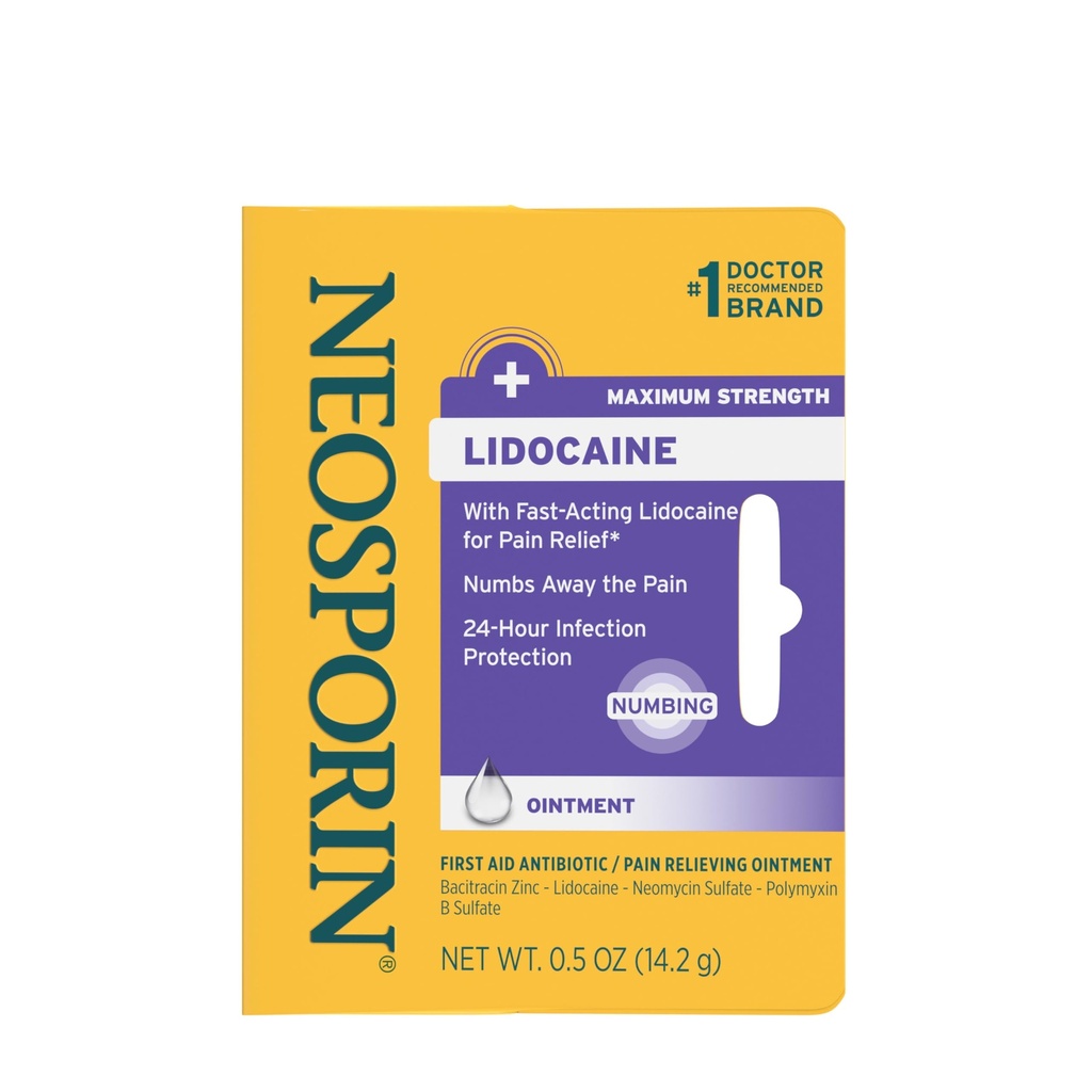 Neosporin + lidokain První pomoc Antibiotický mast, Maximální síla a rychle působící Topical Pain Reliever, 24-hodinová ochrana proti infekci, která číhá pryč bolest, Bacitracin zinek, 0,5 oz