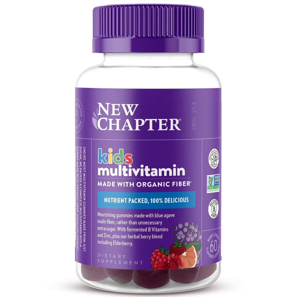 Nová kapitola Děti Multivitamin Gummies - 65% méně cukru, Děti Gummy Vitamíny s vitamíny C, D3 & Zinek, Non- GMO, Gluten Free, Berry-Citrus, 60ct