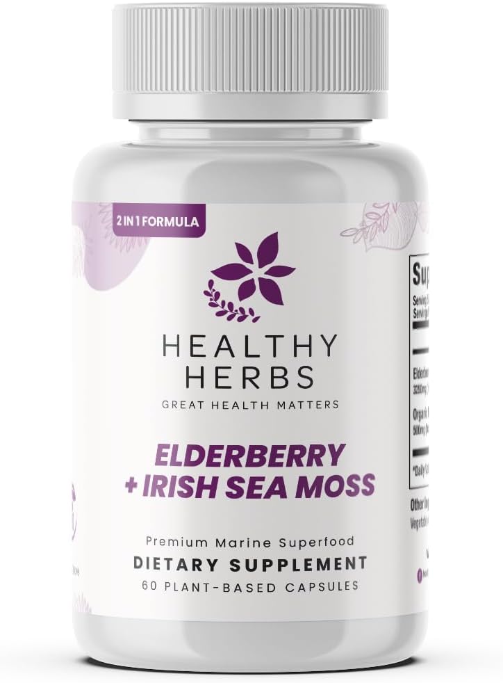 Zdravé Byliny Wildcraft Elderberry Moss Kapsle 124; 2600mg Irské moře Moss + Elderberry Essentials Blend 124; US- Made, Vegan, Non- GMO, Easy- Swallow (60 Kapsle)