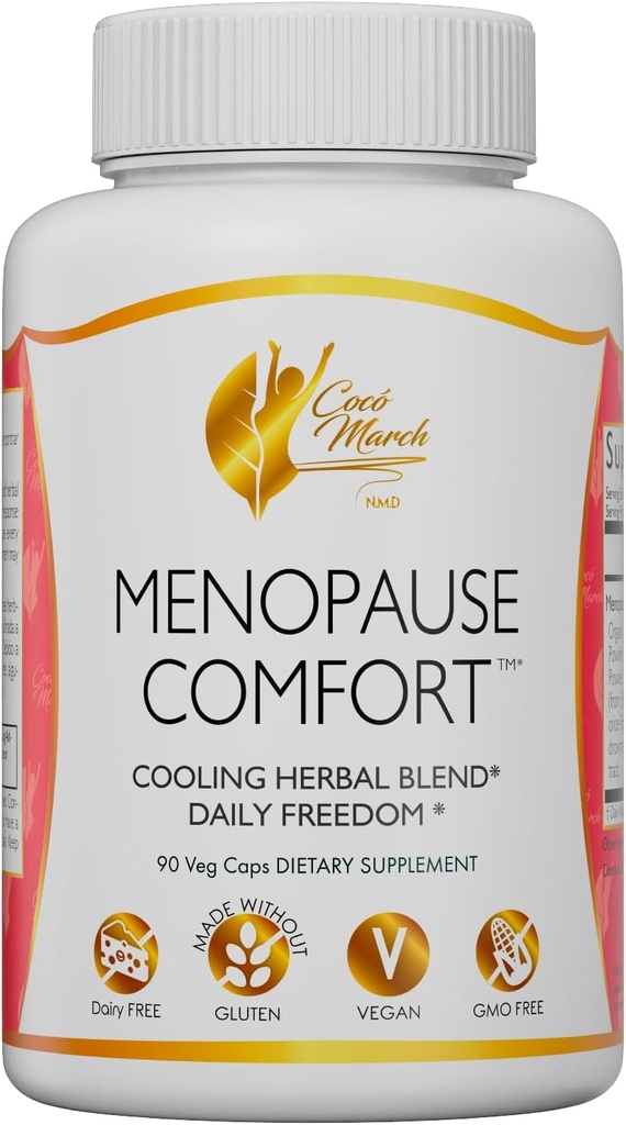 Cocó March N.M.D Menopauza Comfort Rychlá úleva od flushing, Chladící bylinné míchání - mléčné zdarma, gluten zdarma, Vegan, GMO zdarma, 90 Veggie Caps