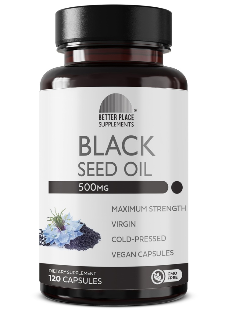 Black Seed Oil Kapsle 124; (Non- GMO & Vegan) Cold- Pressed Nigella Sativa Poskytování čisté černé Cumin Seed Oil 124; Super antioxidant pro trávení, spojky, vlasy & kůže 124; 500mg na kapslí