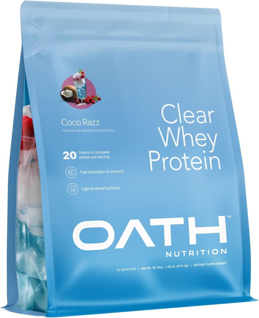 Oath nutrition clear syrovátka izolát protein prášek, Coco Razz, 20g Kompletní protein per Serving, No Add Sugar, Grass- Fed, 18 Servings
