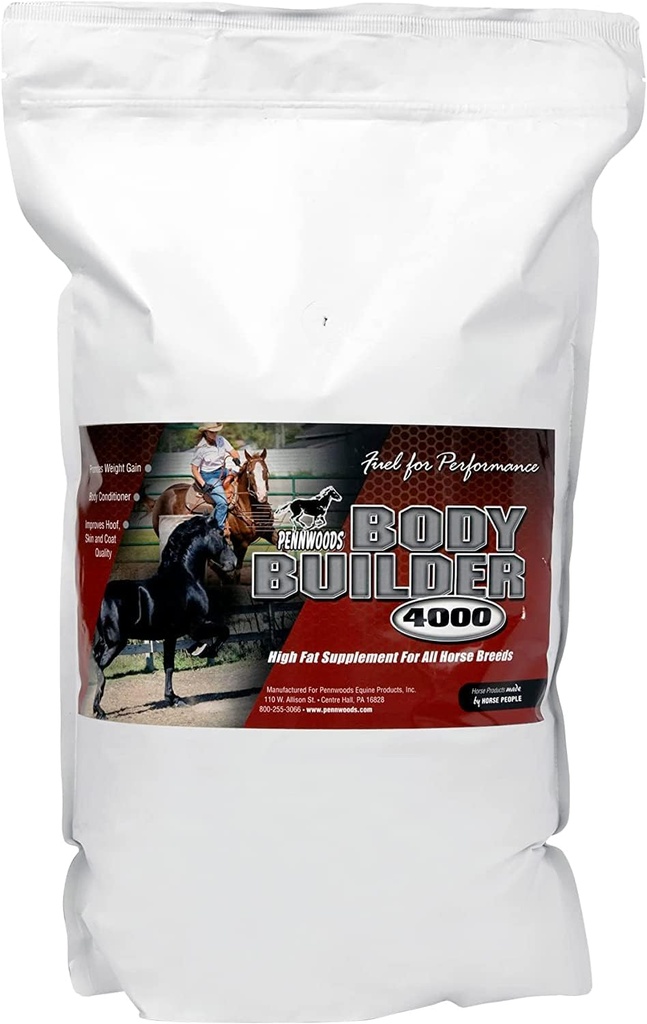 Pennwoods Tělo Builder 4000, Horse Weight Gain dodatek, High Fat and Energy Horse Weight Builder with Body Conditioning Horse Vitamins, Zlepšuje kvalitu kopyt - 12lb Bag